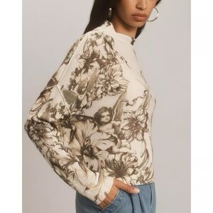 New Anthropologie Alani Cashmere Mock Neck Sweater Printed Angel XS
